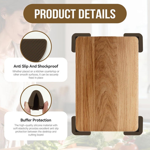 Ryetvok 4 Pack Silicone Non-Slip Feet for Cutting Board, Brown Rubber Cutting Board Feet, Shock-Absorbing Kitchen