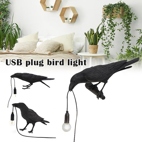 DOSEA E14 Bulb Resin Crow Table Lamps Desk Lamp,Gothic Raven Birds Lighting Black Bird Wall Sconce Decor with & Plug
