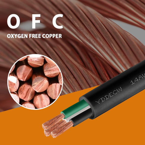 10ft 14/3 14 AWG Portable Power Cable, SJOOW 300V 14 Gauge Electric Wire for Motor Leads and Machinery