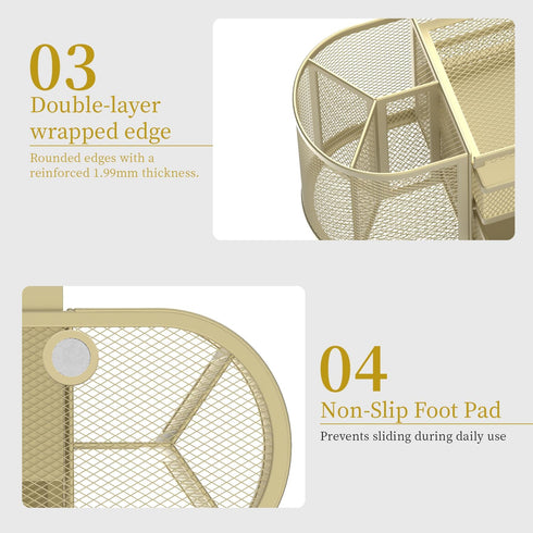SUPEASY Mesh Desk Organizer, Desk Accessories with Pen Holder and 2 Drawers for Office Supplies - Golden Yellow