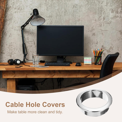 uxcell 4Pcs Cable Hole Cover, 2 inch ABS Grommet for Office Desk Cable Organizer, Silver