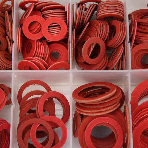 600PCS Red Steel Paper Fiber Flat Washers Kit - Insulation Washer Assorted Set with Box for Electrical Connections