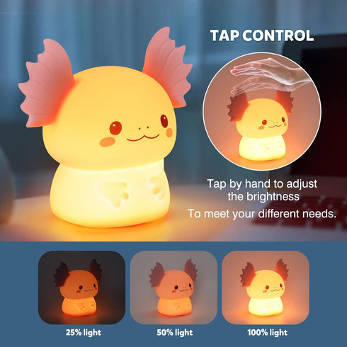 ollycasa Dimmable 3 Axolotl Night Light for Kids, Rechargeable Bedroom Bedside Lamp, Night Lamp for Kids Room, Nursery
