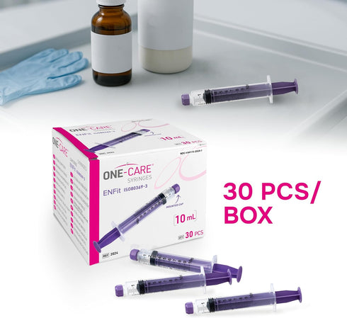 10ml 30/bx Blister-Packed ONE-CARE Syringes ENFIt with Mounted Cap, Sterile, Low Dead Space, Syringes