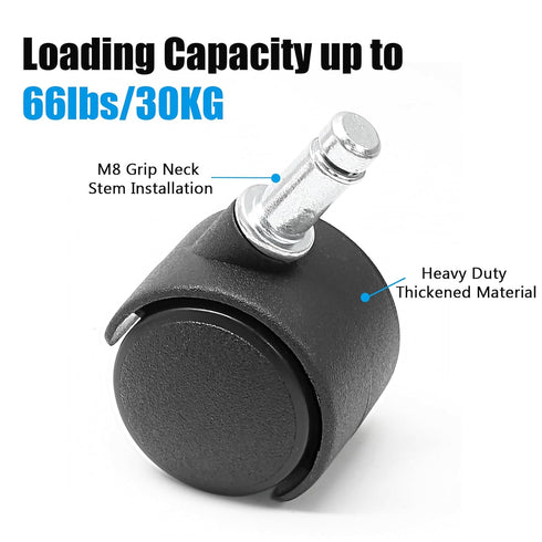 5pcs 1.5 Inch Swivel Caster Wheels, M8 Circlip Stem, Heavy Duty Black Nylon Replacement for Furniture, Table, Cabinet