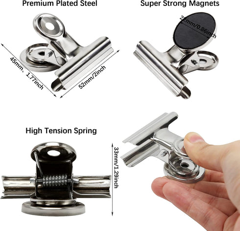 Magnetic Clips 2 Inch, Heavy Duty Metal Clips for Refrigerator, 10 Pack Strong Magnet Clips for Fridge, Whiteboard,