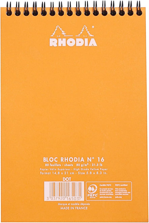 Rhodia #16 Dot Pad Notepad, 5.8" x 8.3", Orange Cover