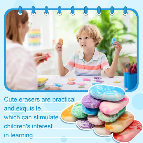 Ctosree 48 Pcs Marble Pencil Erasers, 2 Inch Bright Color Oval Erasers for Kids Teachers Classroom Supplies