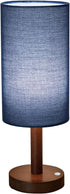 LALISU Small Table Lamp Nightstand Lamp Linen Lampshade Bedroom Wood Base Small