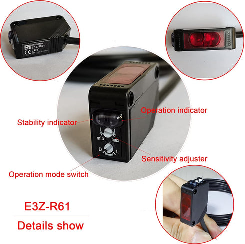 E3Z-R61 Photoelectric Beam Sensor, Indoor Wall Mounted NPN (NO or NC Switchable) with 6.5ft Cable
