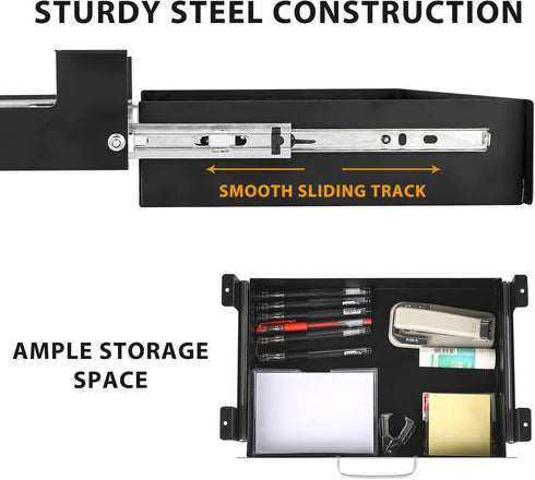 Gome Under Desk Pull-Out Drawer, Storage Organizer for Office Mounted, Easy Slide-Out Pencil Drawer for Sit-Stand