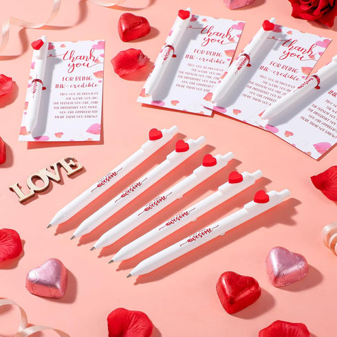 50 Sets Jetec Valentines Pens Bulk Heart Employee Appreciation Gifts Inspirational Ballpoint Pen with Thank You Card