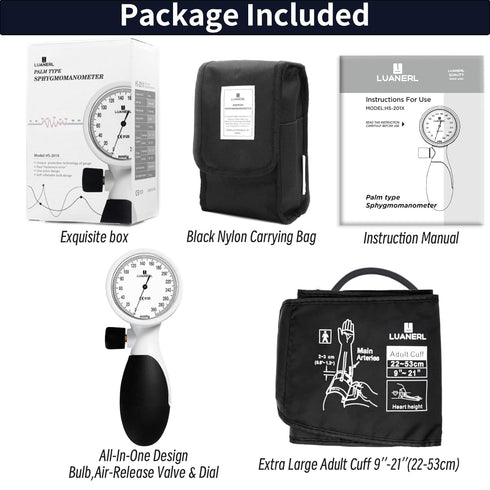 luanerl 9-21 Inches (22-53CM) Bulb, Manual Blood Pressure Cuff Adult (Large/XL)- Aneroid Sphygmomanometer -Extra Large