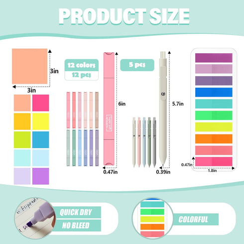 Jutom 29 Pcs Book Annotation Kit, Aesthetic Highlighters, Gel Pens Set, Sticky Notes, Tabs, Markers, Rainbow