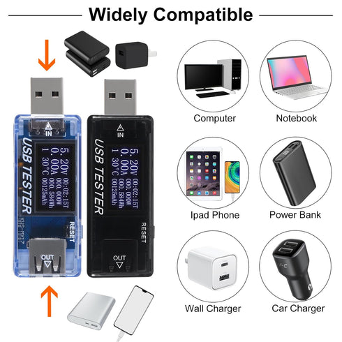2pcs 8 in 1 USB Tester 10V 3A Voltage Current Meter Digital Multimeter Voltage Detector (Black+Blue)