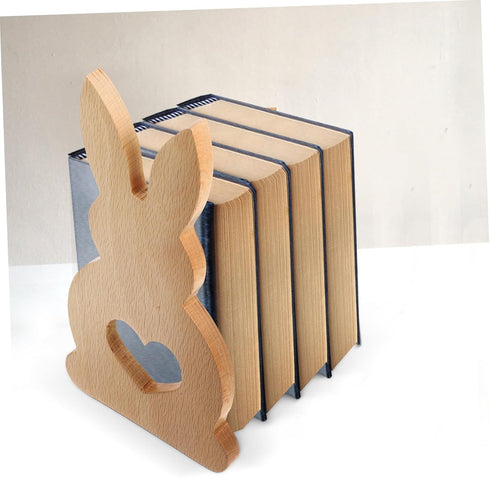TEHAUX Charming Rabbit Bookends for Desk Organization Adorable Bunny Design for Home Offices and Shelves Beech Material