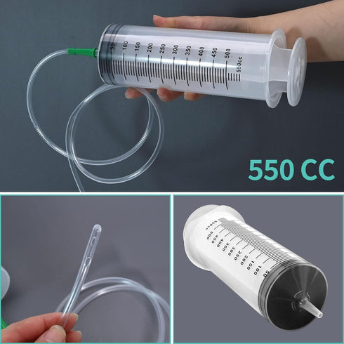 550ml Large Plastic Syringe with 40 Inches Tubing for Scientific Labs, Liquid, Plant Irrigation, Feeding Pets