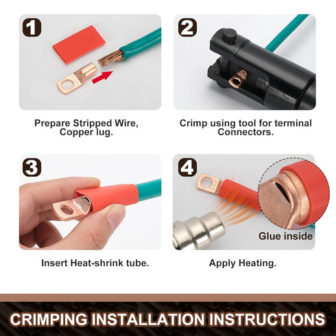 Thickened Copper Lugs Electric Wire Lugs AWG2 4 6 8 10 12 Gauge, 80Pcs Heavy Duty Battery Cable Lugs Ends with 80Pcs