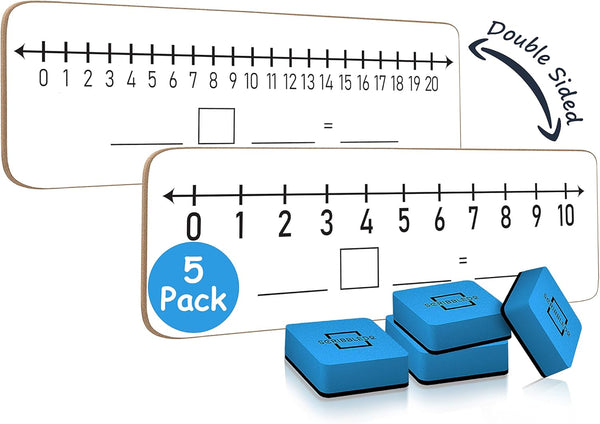 SCRIBBLEDO 5 Pack Dry Erase Number Line White Boards, 4x12 Inch Double Sided Math Boards for Kids