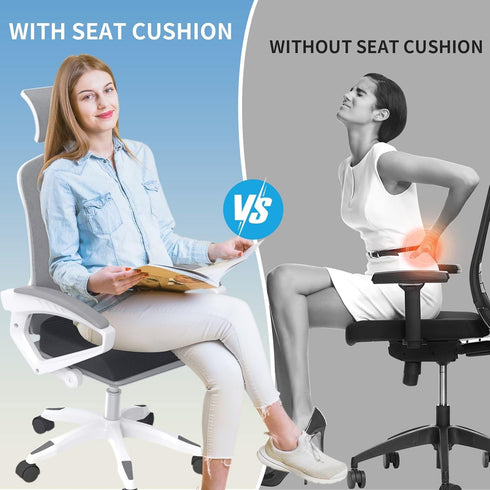 Large Seat Cushion, Soft Foam Cushion for Long Sitting Hours, Non-Slip Chair Pad for Back & Sciatica Pain Relief (Grey)