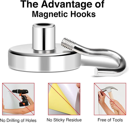MIKEDE Magnetic Hooks, 40Lbs+ Heavy Duty Neodymium Hooks for Cruise Cabins, Storage, Pack of 4