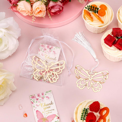 KBDHYY 50Pcs Butterfly Metal Bookmark Wedding Party Favors, Gold Creative Butterfly Bookmarks with Tassel, Butterfly