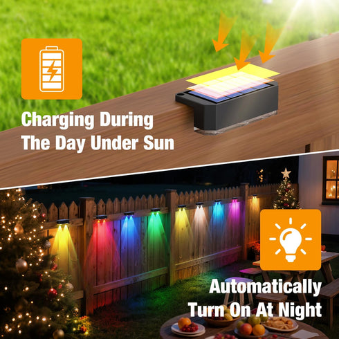 2 Pack Peasur Solar Fence Lights Outdoor RGB, Step Light Solar Powered, Waterproof LED Deck Lights for Stairs Railing