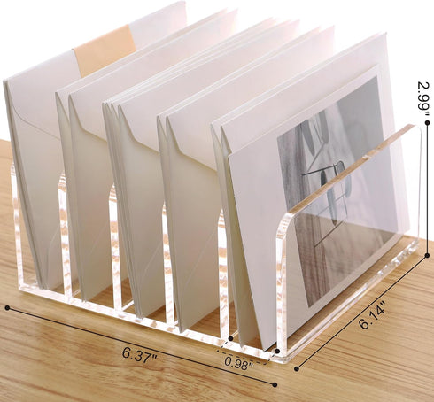 SANRUI Clear Desktop File Organizer, 5 Compartments Acrylic Office Document Sorter Mails Storage, Multifunction Letter Folder Racks Holders for Office,Home, School Desk Organization by SANRUI