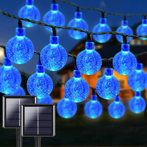 Blue 2-Pack 100 LED 64FT Crystal Globe Solar Christmas Lights, Outdoor Waterproof