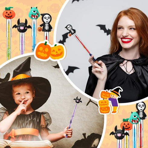 Qilery 24 Pcs Halloween Pencils Bulk, Stackable Pencils with Top Eraser for Kids Halloween Party Supplies