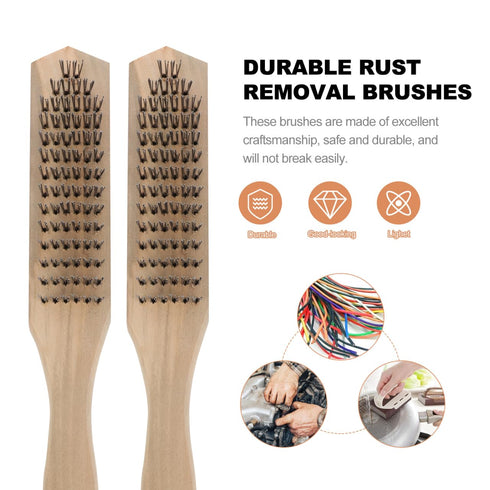 5 10.4" Pcs Wire Brush for Rust Removal, Heavy Duty Steel Wire Scratch Brush with Curved Wood Handle, Metal Bristle