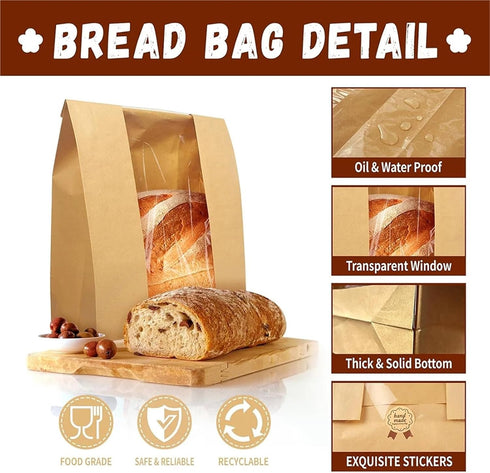 Dnyucen 100pcs Sourdough Bread Bags Large Bread Bags for Homemade Bread Sourdough Paper Storage Bags Bakery Bags