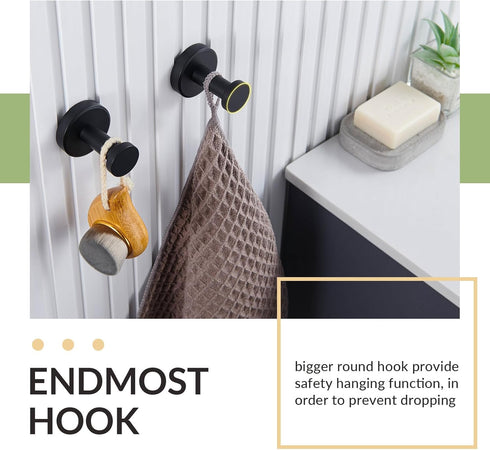 APLusee 2 Pack Bathroom Towel Hook - Stainless Steel Round Coat Robe Hanger for Toilet Kitchen (Matte Black)