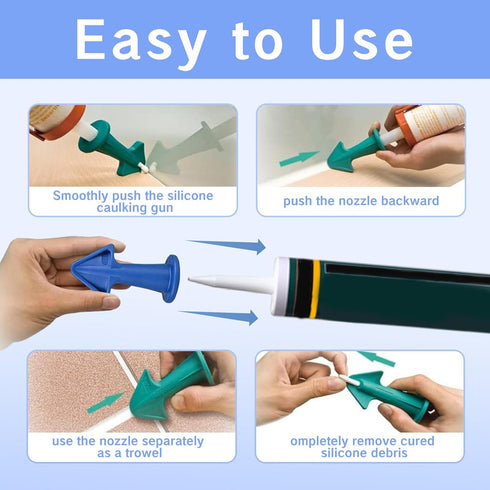 Caulk Tip Tool Set with Nozzle Adapter, Reusable Silicone Caulk Applicator Tools for Grout and Sealant