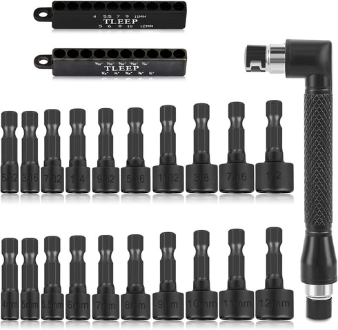 20 x Power Nut Driver Set for Impact Drill, SAE and Metric 1/4 Hex Head Bit Set with L Type Wrench