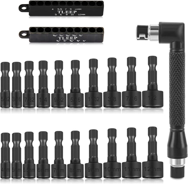 20 x Power Nut Driver Set for Impact Drill, SAE and Metric 1/4 Hex Head Bit Set with L Type Wrench
