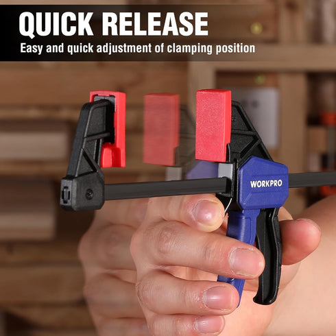 WORKPRO 6" Mini Bar Clamps Set, One-Handed Clamp/Spreader, 4 Pack Wood Clamps with 50LBS Load Limit