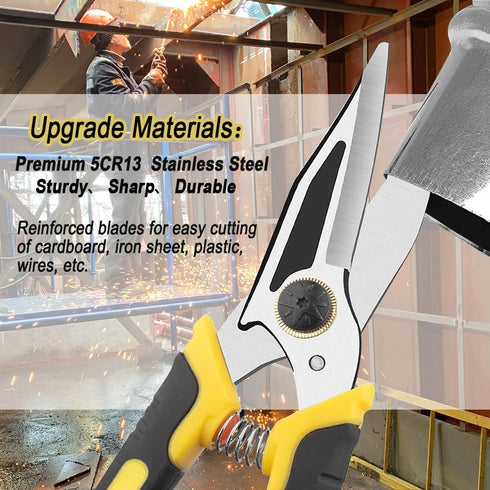 9-Inch Heavy Duty Scissors, Multifunction Shears for Cutting Cable Wires, Cardboard, Vinyl Siding, Straight Snips (Reinforce) by FTECYBO