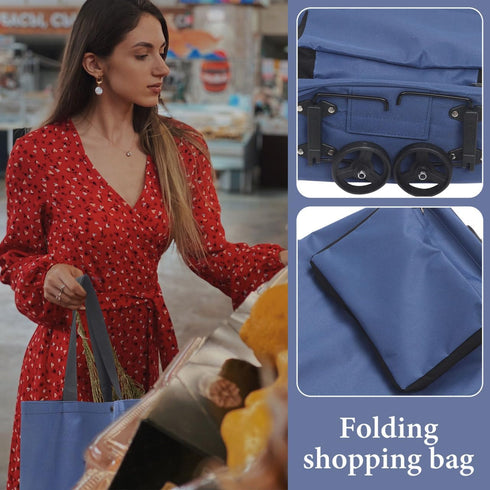 Collapsible Shopping Cart with Wheels Foldable Trolley Bag for Grocery Large Capacity Reusable Shopping Bag Portable