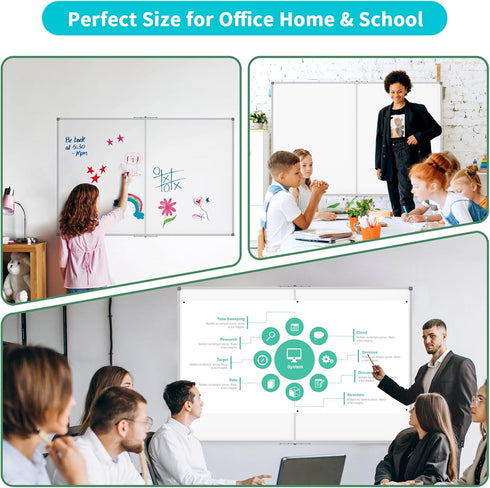 JILoffice Magnetic Foldable White Board, 48" x 36", Dry Erase Whiteboard, Silver Aluminum Frame, Wall Mounted