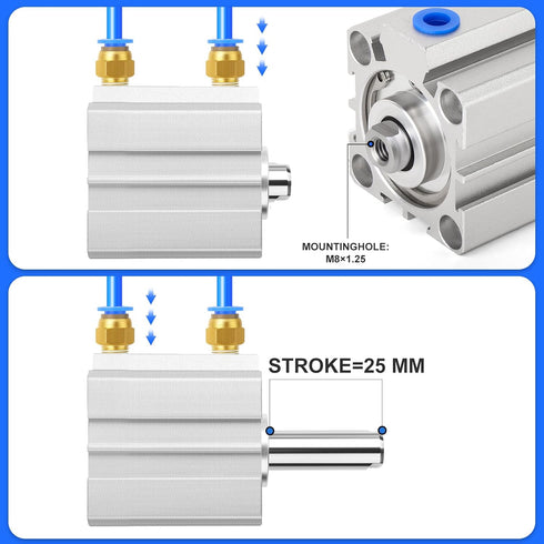 TAILONZ PNEUMATIC 50mm Bore 25mm Stroke Small Thin Cylinder Aluminum Air Cylinder SDA50-25