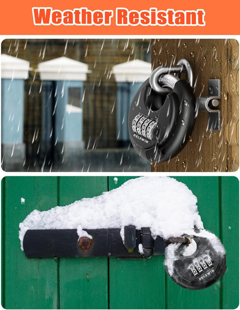 DELSWIN 4 Digit Combination Disc Padlock with Hardened Steel Shackle for Sheds, Storage Units, School Gym Lockers