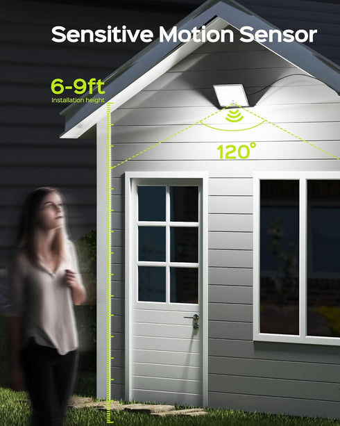 JACKYLED 113LED Solar Lights Outdoor with Motion Sensor, Waterproof Dusk to Dawn Security Flood Lights for Patio