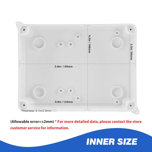 Waterproof Electrical Junction Box, 5.9"x4.3"x2.8", Sturdy ABS Plastic IP65 Dustproof Project Enclosure, White