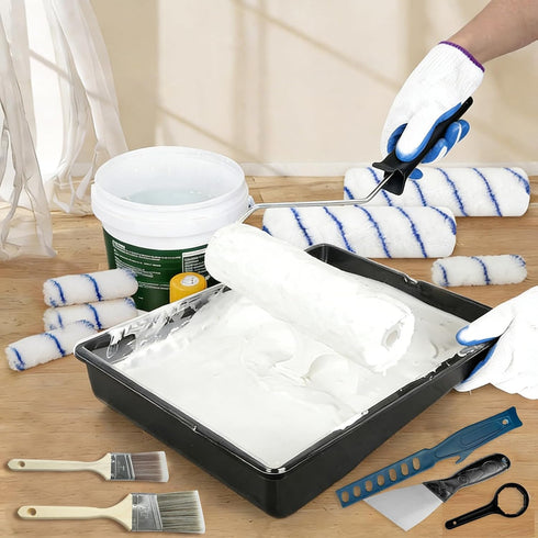 4.5 31PCS 9" 4" Set Paint Roller Kit with FT Extension Pole Wall Painting Kit with & Paint Rollers Paint Brushes