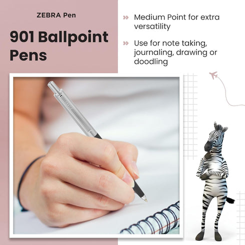 Zebra Pen 901 Grey Retractable Ballpoint Pen, Premium Barrel, Medium Point 1.0mm, Black Ink, 1-Pack
