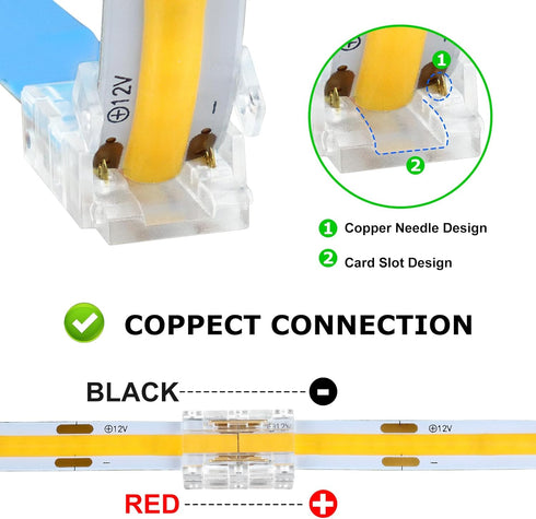 LightingWill 10 PCS 2Pin 8mm Strip to Strip Connector, Transparent Solderless for COB/SMD 2835 3528 LED Strips