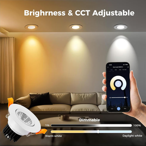 YASIZESOU 2 inch 5W Dimmable 2700-6500K 110V Driver,1 Pack Smart LED Recessed Lighting, WIFI Recessed LED Lights, RGB