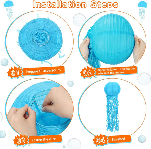 12 Retisee Pcs Hanging Jellyfish Paper Lanterns Under The Sea Ocean Party Decorations Jelly Fish Decor for Mermaid