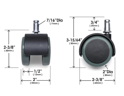 Slipstick CB680 50mm (2 Inch) Floor Protecting Rubber Office Chair Caster Wheels - Set of 5 Standard Stem Size